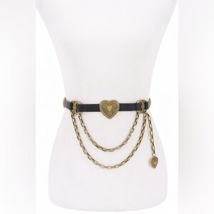 Black Vegan Leather Heart Chain Statement Belt - Gold or Silver